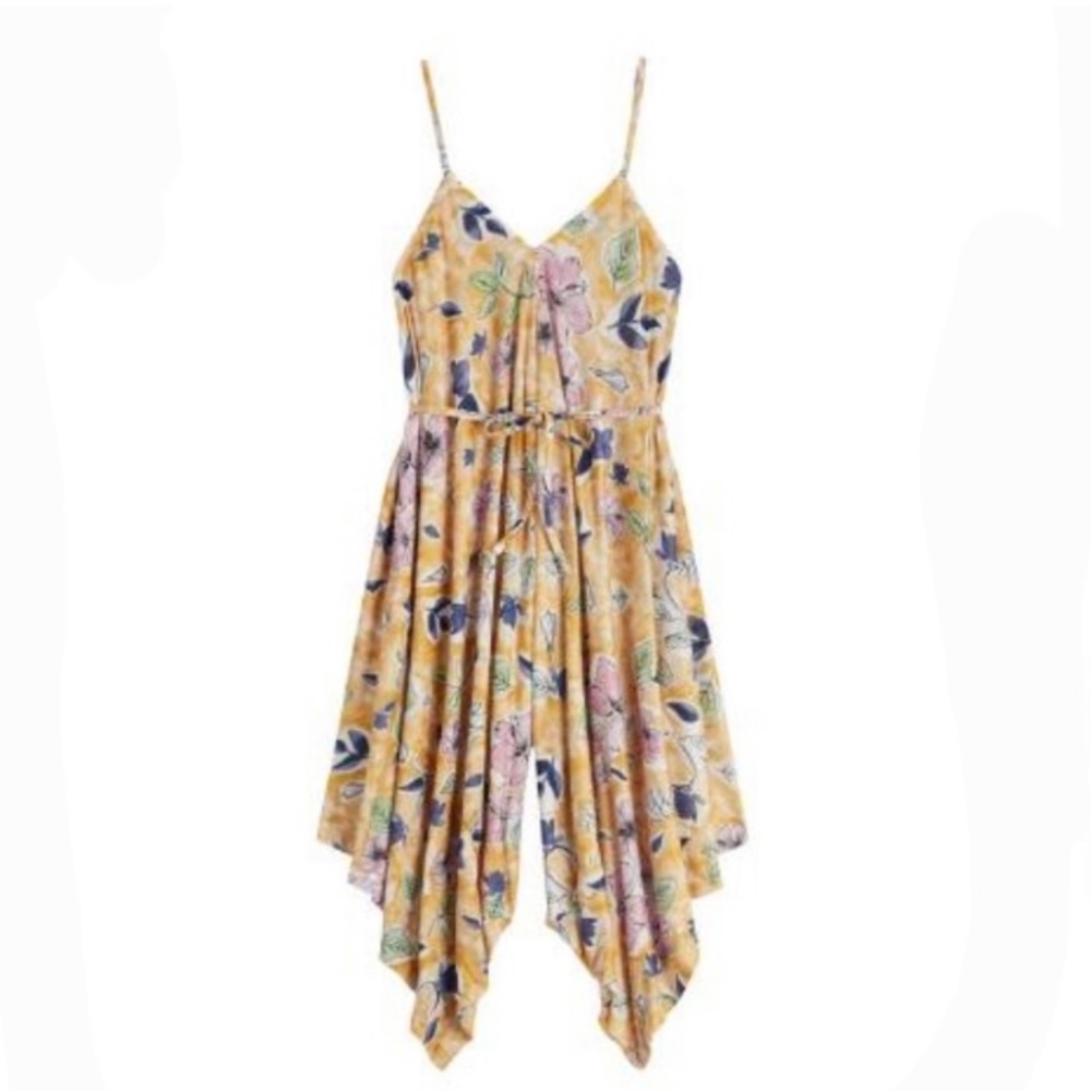 Cost Plus World Market Ari Golden Yellow Tie Dye Floral Lounge Jumpsuit S/M